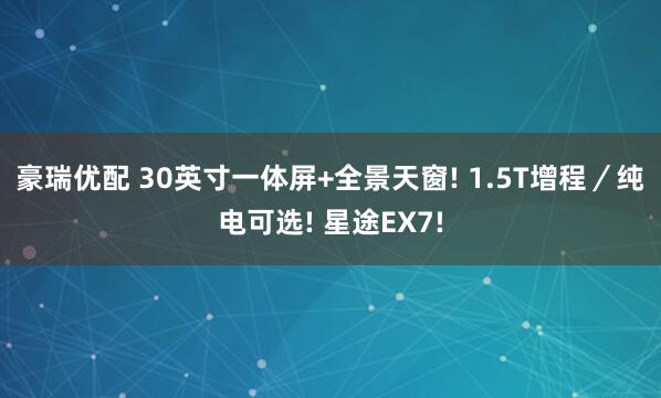 豪瑞优配 30英寸一体屏+全景天窗! 1.5T增程／纯电可选! 星途EX7!