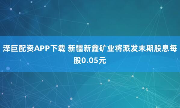 泽巨配资APP下载 新疆新鑫矿业将派发末期股息每股0.05元